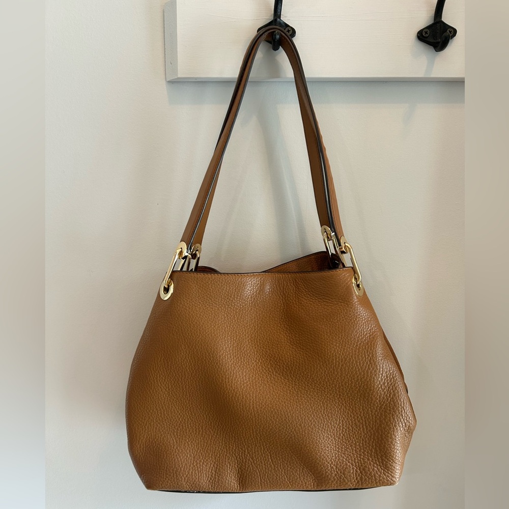 Michael Kors Raven Tote Large Shoulder Bag Acorn (brown) Pebbled Leather Gold - Picture 11 of 16